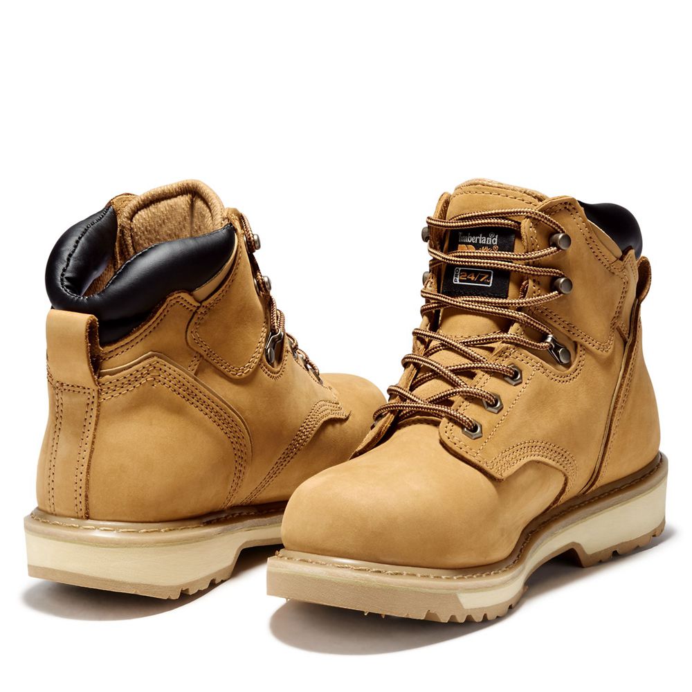 Timberland Μποτακια Εργασίας Ανδρικα Καφε - Pro® Pit Boss 6\" Steel Toe - Greece 3850926-AP